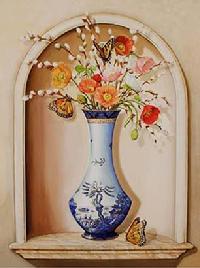 Blue Willow Niche with Butterflies Trompe-L'oeil