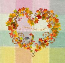 Thanksgiving, Thankful Heart Wreath, Fall , vintage inspired background of muted pastels, oranges, yellows, greens, browns, blues