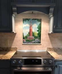 custom hand-painted and fired tile mural installed
