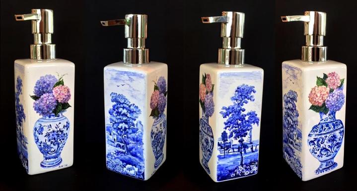 Custom painted and fired porcelain soap dispenser